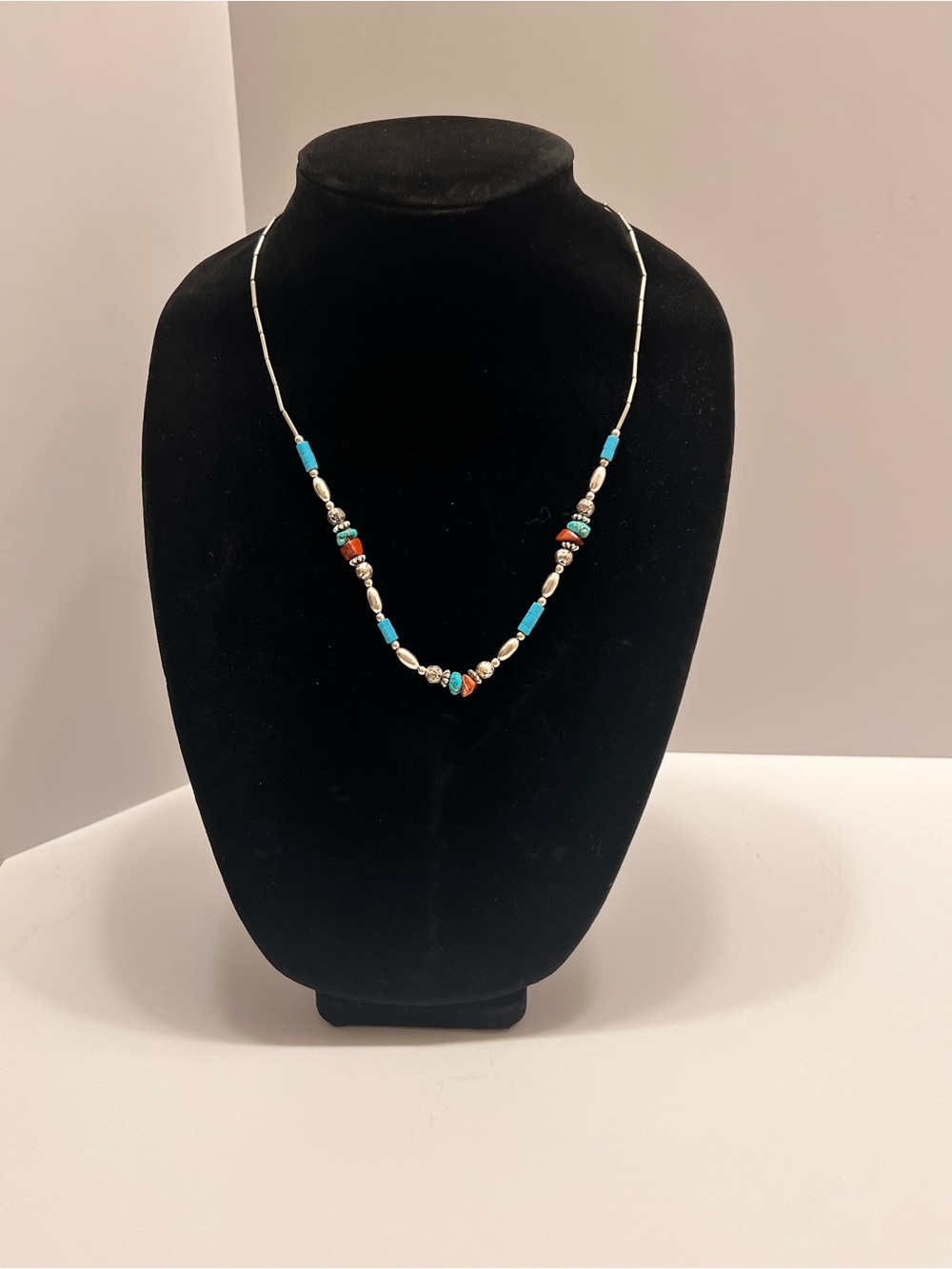 Turquoise & Coral Beaded Necklace with Silver Accents - Women Jewelry